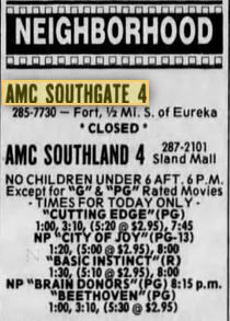 closed ad from April 1992 Southgate 4, Southgate
